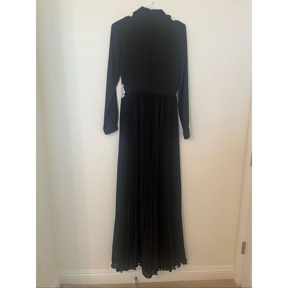 Mikael Aghal Long Pleated Lace Accent Dress - Picture 5 of 7